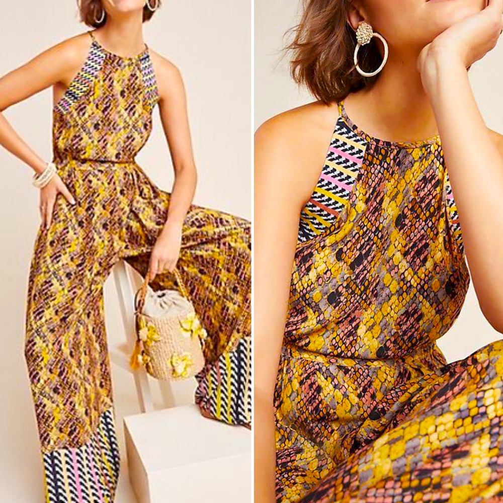 Anthropologie Bl-nk London Gallery Row Mixed Snake Print Wide Leg Jumpsuit
